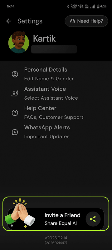 Invite a Friend in the Equal AI app