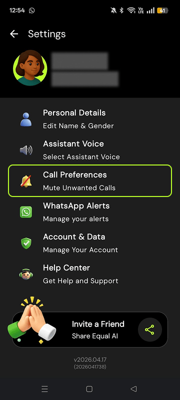 Mute by Category in the Equal AI app