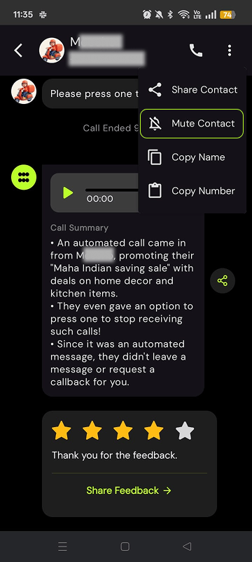 Mute Promotional Calls — Your Way in the Equal AI app