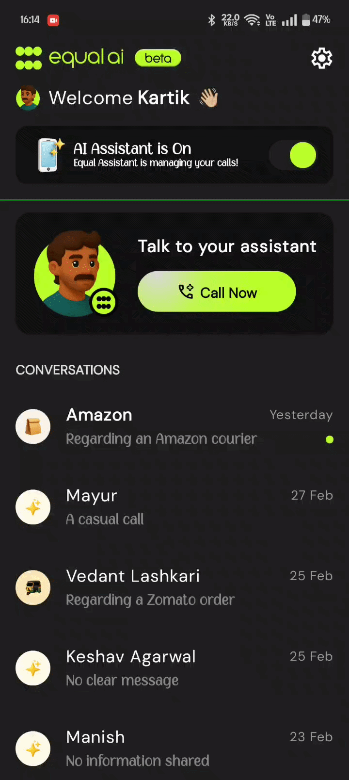 Pause Your Assistant in the Equal AI app