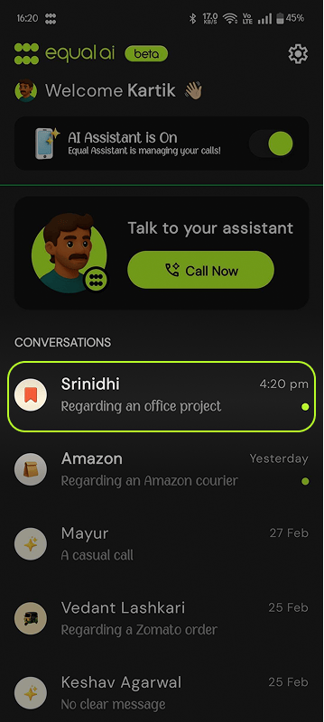 One-Line Summary in the Equal AI app